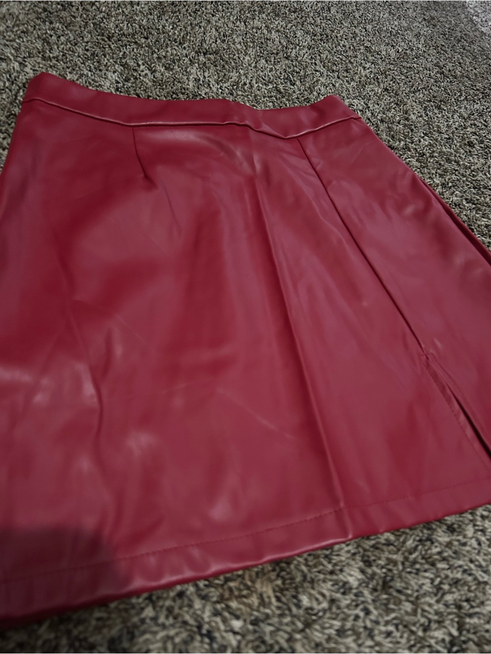 Source Unknown Burgundy Faux Leather A-Line Skirt